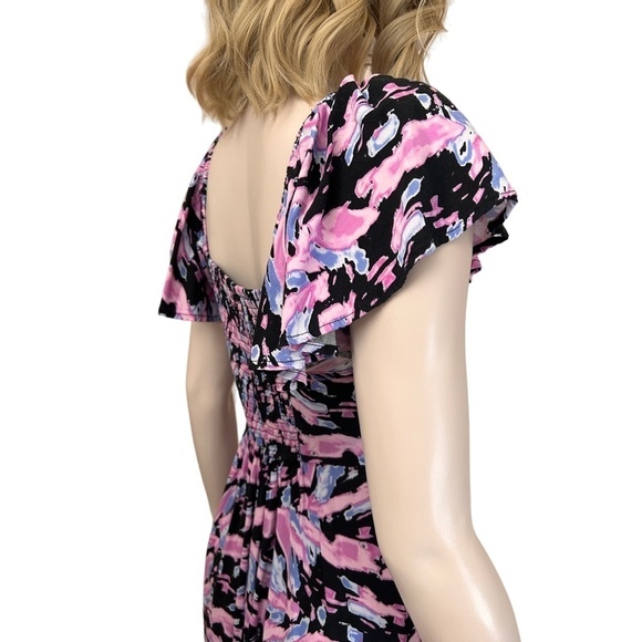 Sofia Jeans Vergara Dress Viscose Pink Multi Shirred Smocked Flutter Sleeves - Picture 6 of 16